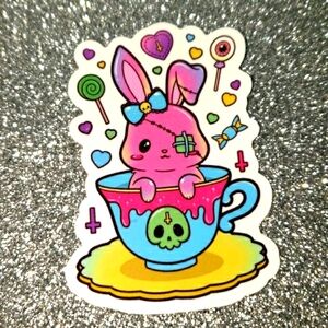 10/$10 GOTHIC PASTEL waterproof sticker Bunny Teacup